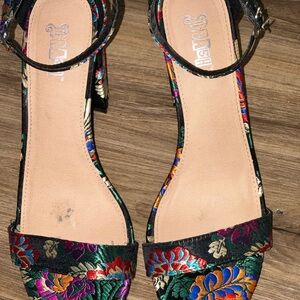 Brash Metallic Floral Brocade Chunky Heel Ankle Strap Women's Size 11